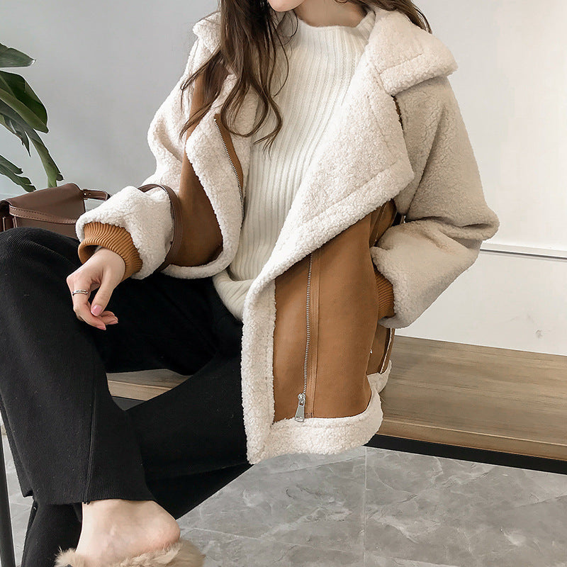 Zweifarbiger Teddymantel Für Frauen | Übergröße
