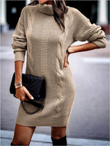 Beiges Rollkragen-Strickkleid | Winter