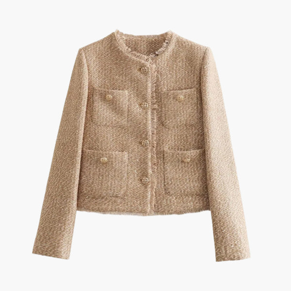 Klassische Tweedjacke Mit Mehreren Taschen Für Damen | Kurz