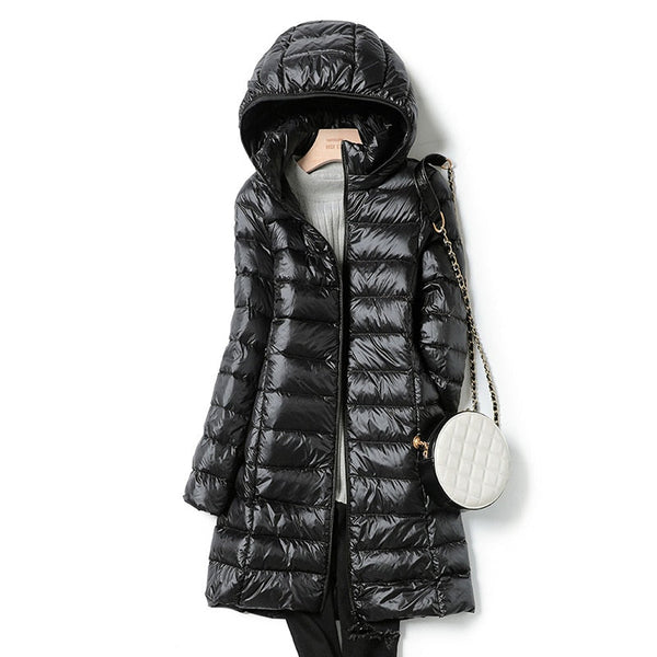 Lange Daunenjacke Mit Kapuze Für Damen | Winter