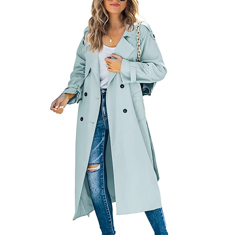 Langer Trenchcoat Mit Verstellbaren Bündchen Für Frauen | Winter