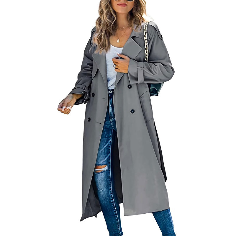 Langer Trenchcoat Mit Verstellbaren Bündchen Für Frauen | Winter
