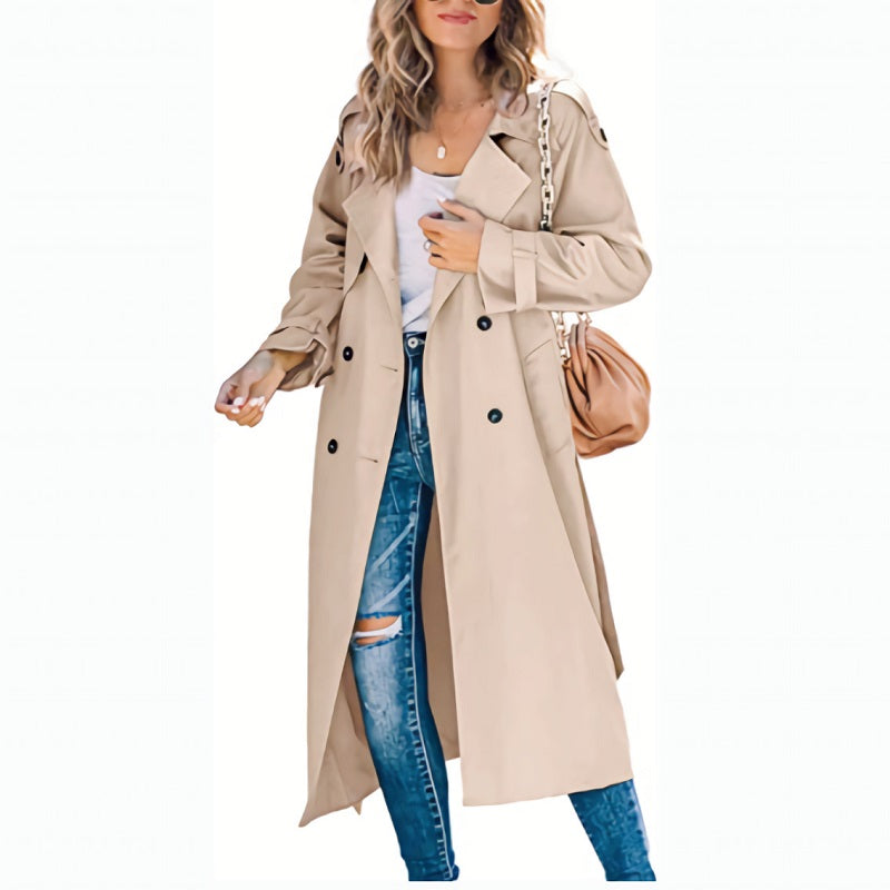 Langer Trenchcoat Mit Verstellbaren Bündchen Für Frauen | Winter