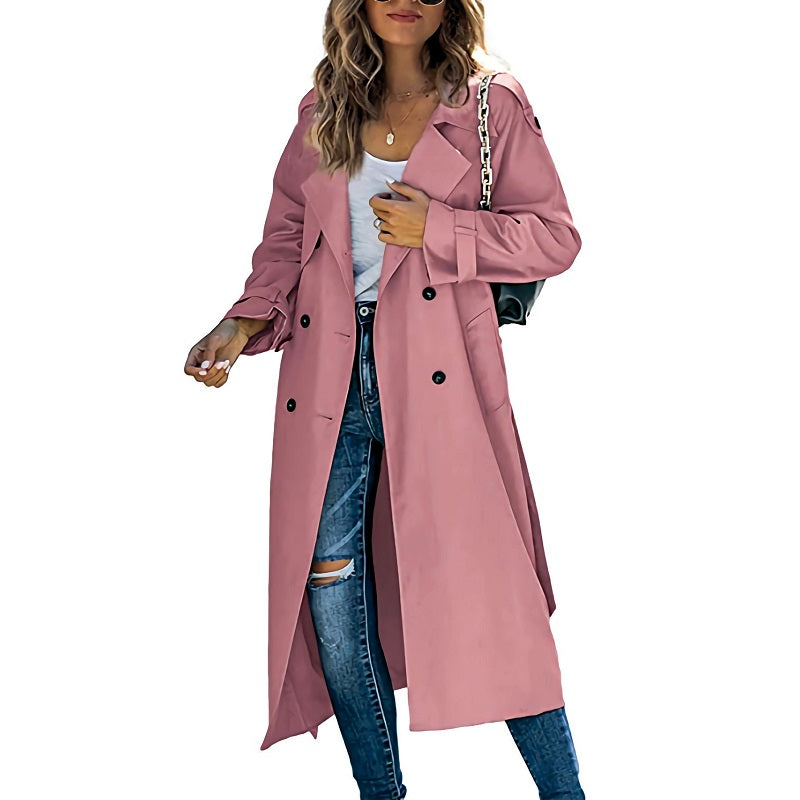 Langer Trenchcoat Mit Verstellbaren Bündchen Für Frauen | Winter
