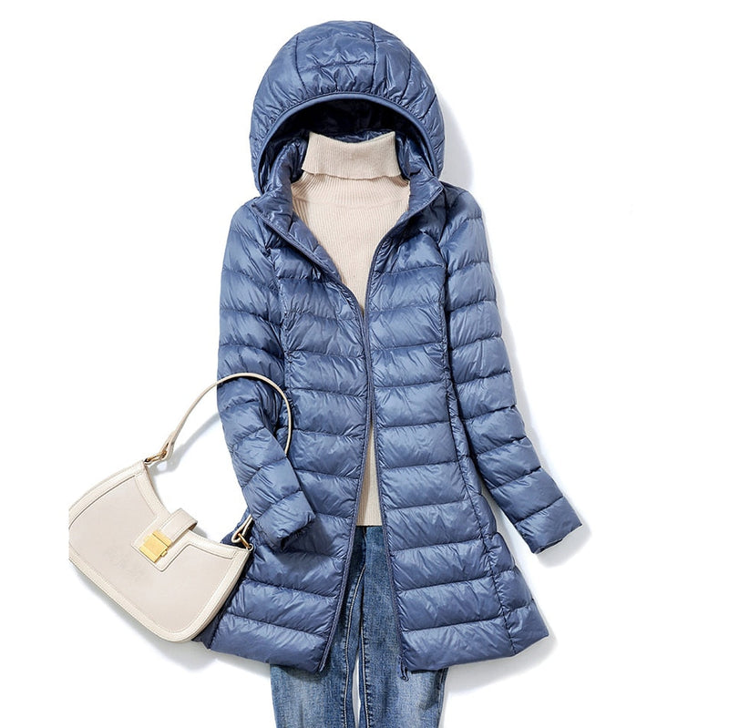 Lange Daunenjacke Mit Kapuze Für Damen | Winter