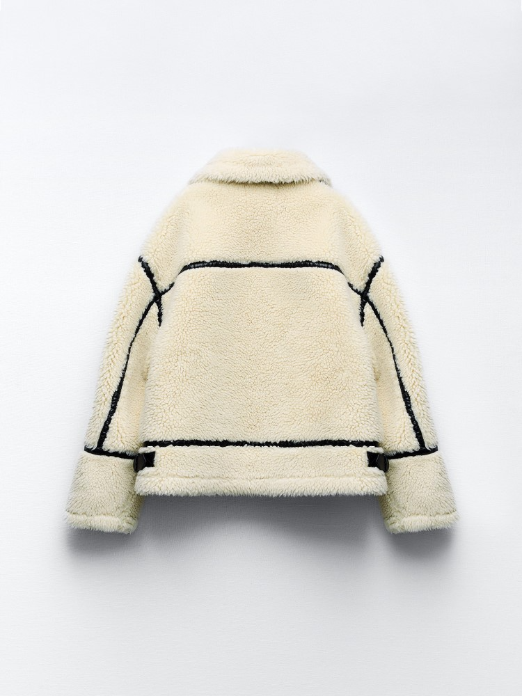 Damen Teddy-Winterjacke Mit Langen Ärmeln | Weiß