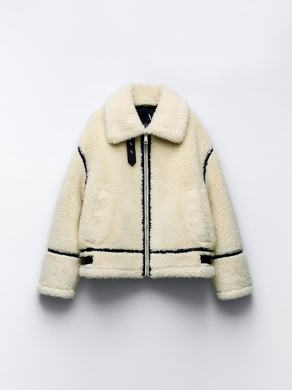 Damen Teddy-Winterjacke Mit Langen Ärmeln | Weiß