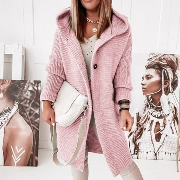Lässiger Damen-Cardigan Mit Kapuze | Lange Ärmel