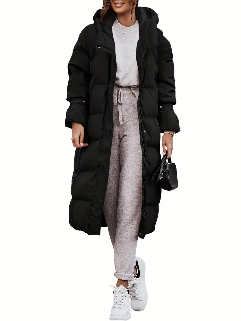 Lange Pufferjacke Mit Kapuze Für Damen | Warm