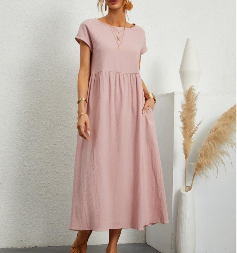 Damen Sommerkleid | Midikleid Kurzarm Mit Taschen
