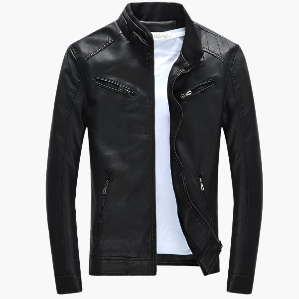 Leder-Motorradjacke Mit Stehkragen Für Herren | Winter