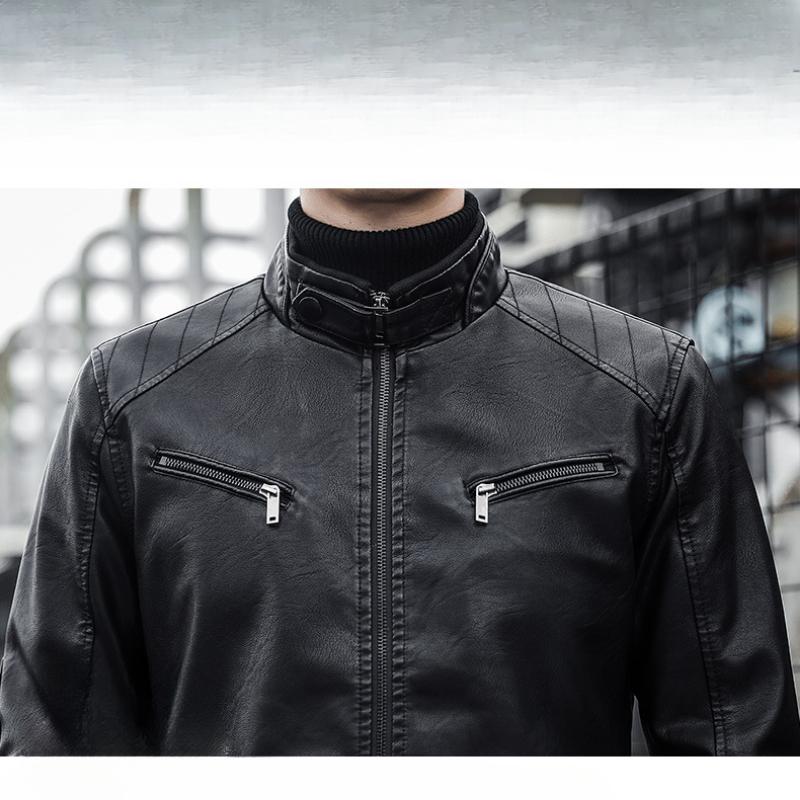 Leder-Motorradjacke Mit Stehkragen Für Herren | Winter
