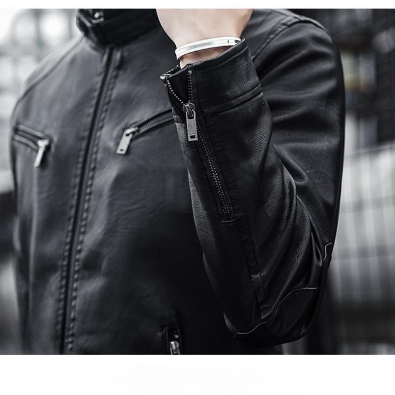Leder-Motorradjacke Mit Stehkragen Für Herren | Winter