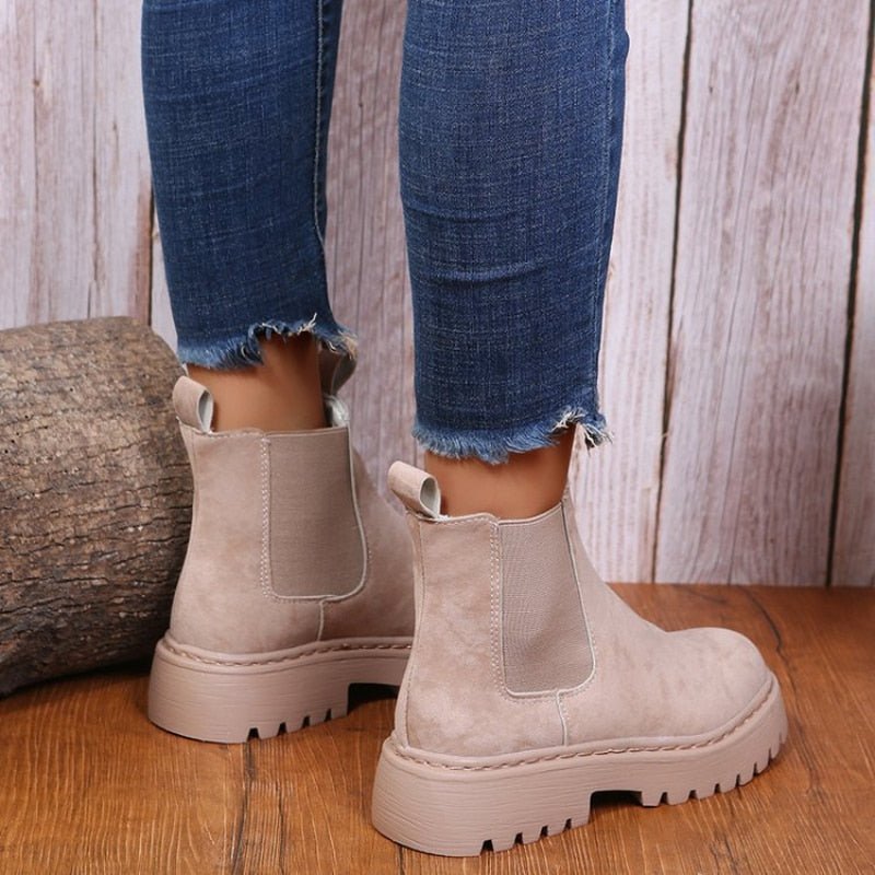 Damen-stiefeletten Zum Hineinschlüpfen Mit Dicker Sohle | Plateaustiefel