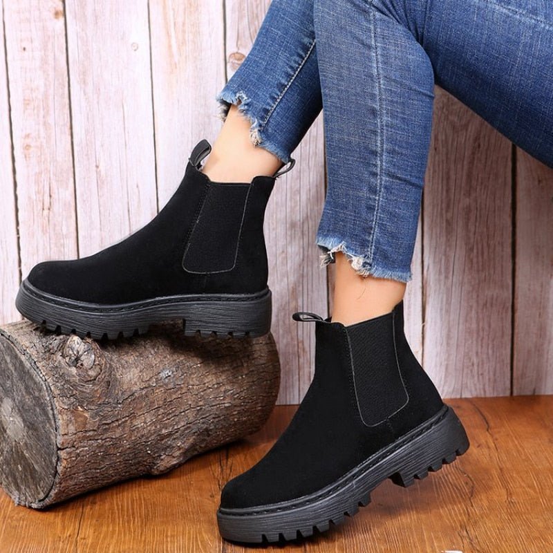 Damen-stiefeletten Zum Hineinschlüpfen Mit Dicker Sohle | Plateaustiefel