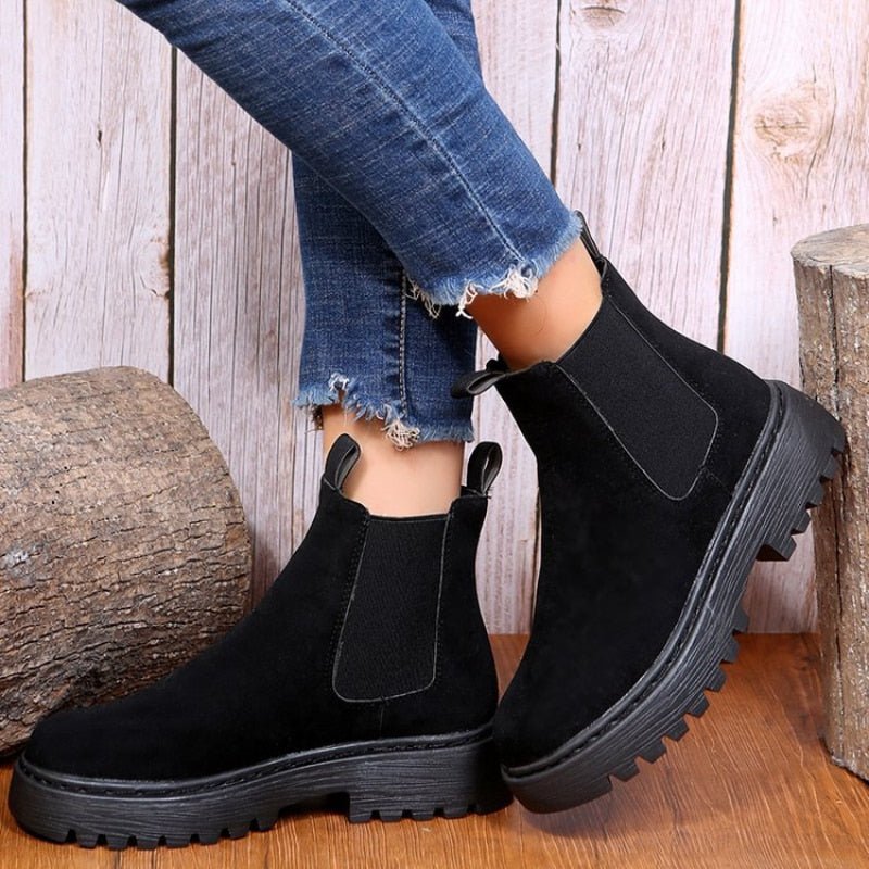 Damen-stiefeletten Zum Hineinschlüpfen Mit Dicker Sohle | Plateaustiefel