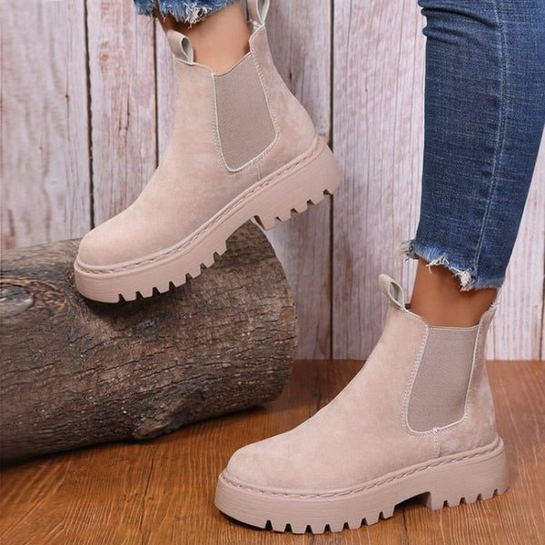 Damen-stiefeletten Zum Hineinschlüpfen Mit Dicker Sohle | Plateaustiefel