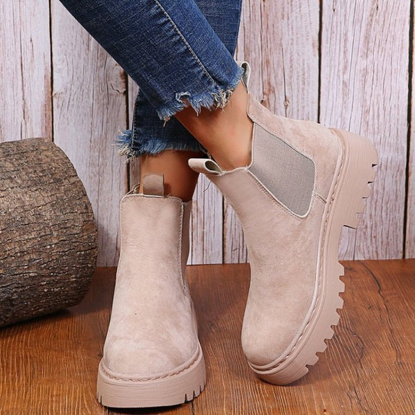 Damen-stiefeletten Zum Hineinschlüpfen Mit Dicker Sohle | Plateaustiefel