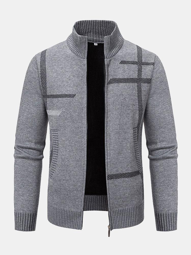 Klassischer Strickpullover Mit Karomuster Für Herren | Reißverschluss