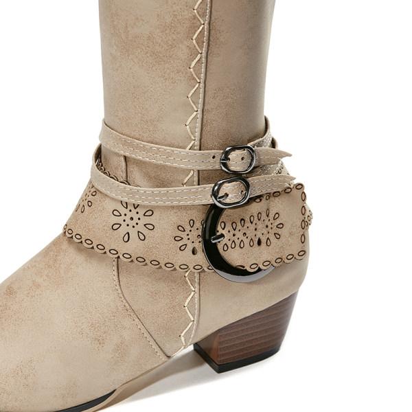 Damen Cowboystiefel Mit Blockabsatz | Dekorative Schnalle