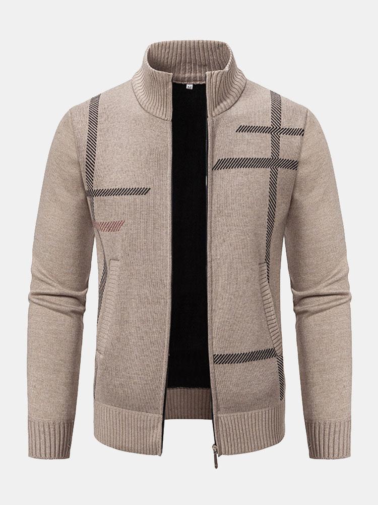 Klassischer Strickpullover Mit Karomuster Für Herren | Reißverschluss
