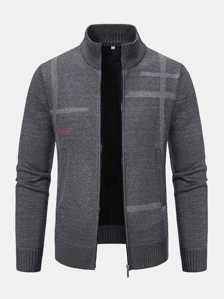 Klassischer Strickpullover Mit Karomuster Für Herren | Reißverschluss