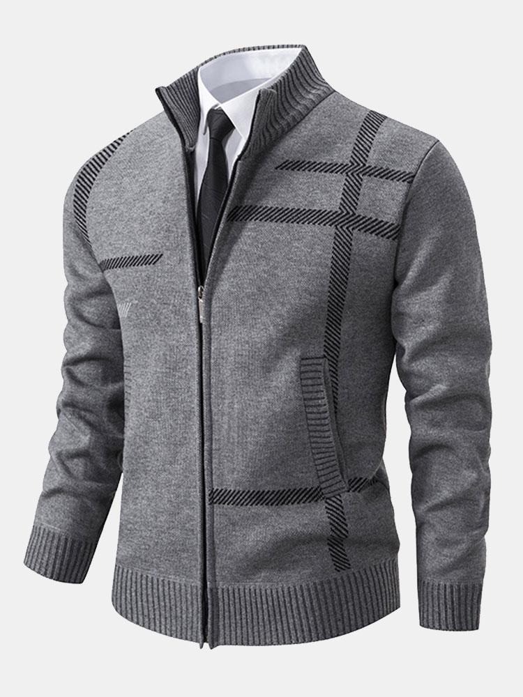 Klassischer Strickpullover Mit Karomuster Für Herren | Reißverschluss