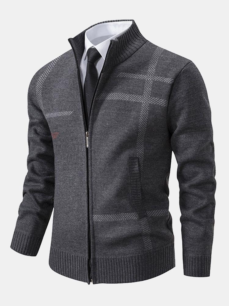 Klassischer Strickpullover Mit Karomuster Für Herren | Reißverschluss