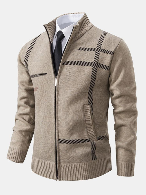 Klassischer Strickpullover Mit Karomuster Für Herren | Reißverschluss