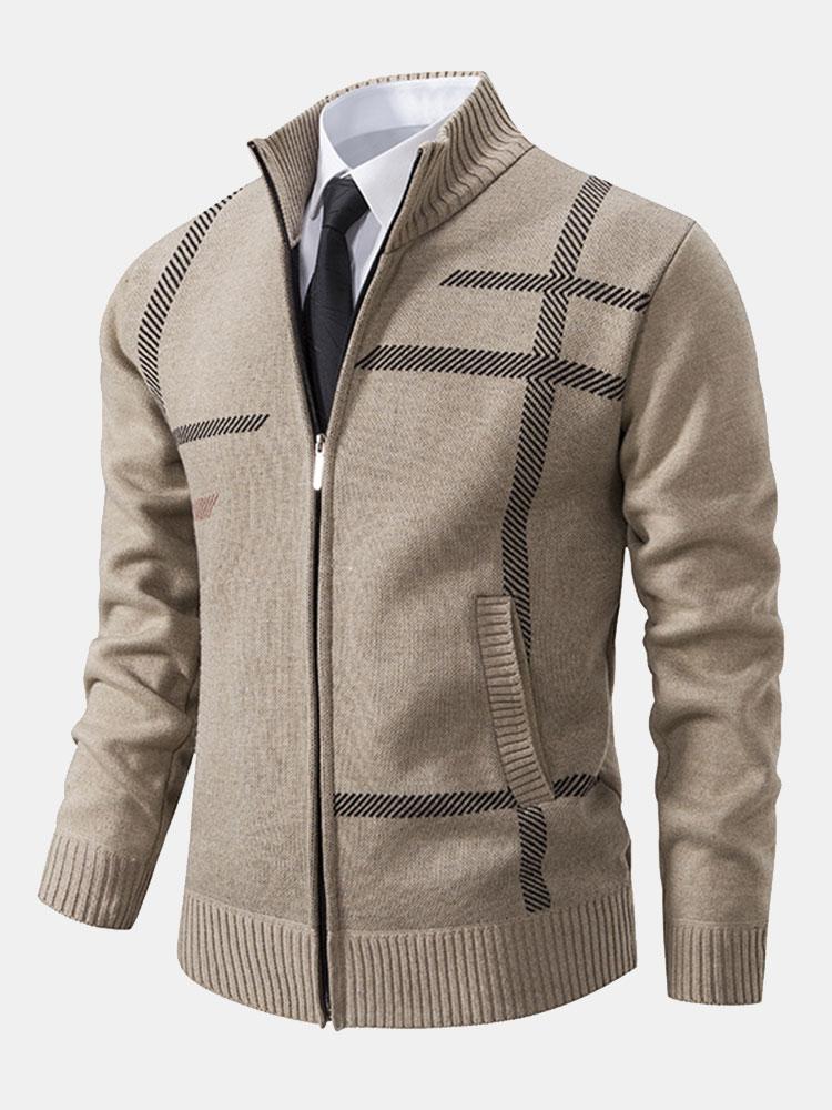 Klassischer Strickpullover Mit Karomuster Für Herren | Reißverschluss