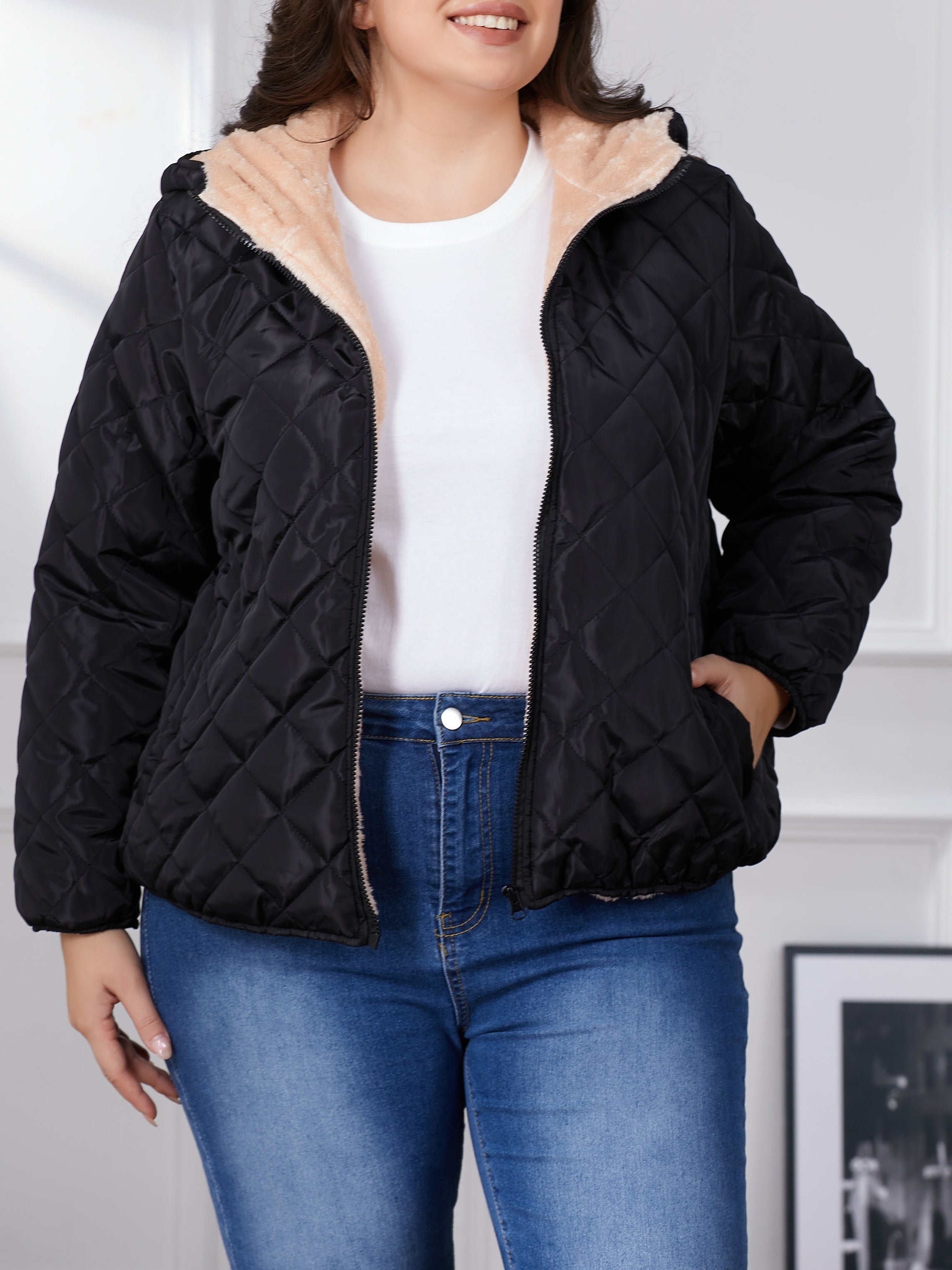 Damen Schwarze Jacke Mit Langarm | Winter