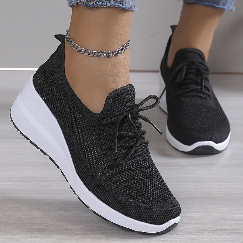 Damen Plateau Sneaker | Schnürschuhe Keilsohle Alltag