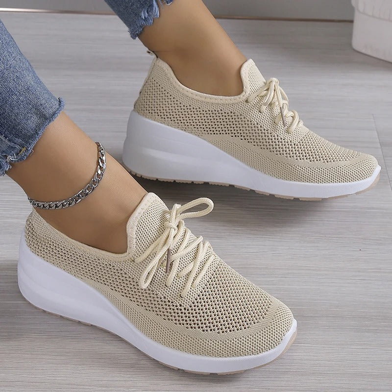 Damen Plateau Sneaker | Schnürschuhe Keilsohle Alltag