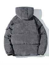 Herren Graue Cord Pufferjacke Mit Kapuze | Winter