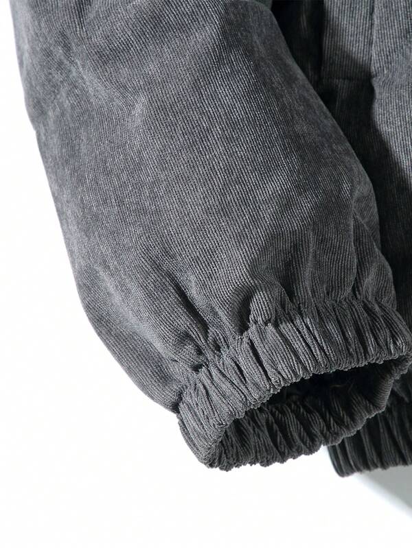 Herren Graue Cord Pufferjacke Mit Kapuze | Winter