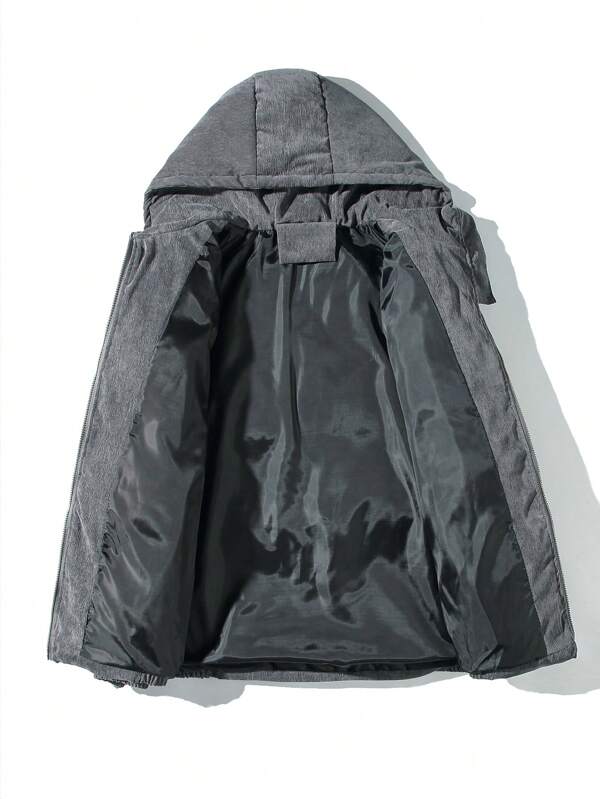 Herren Graue Cord Pufferjacke Mit Kapuze | Winter