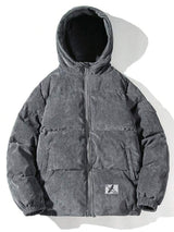 Herren Graue Cord Pufferjacke Mit Kapuze | Winter