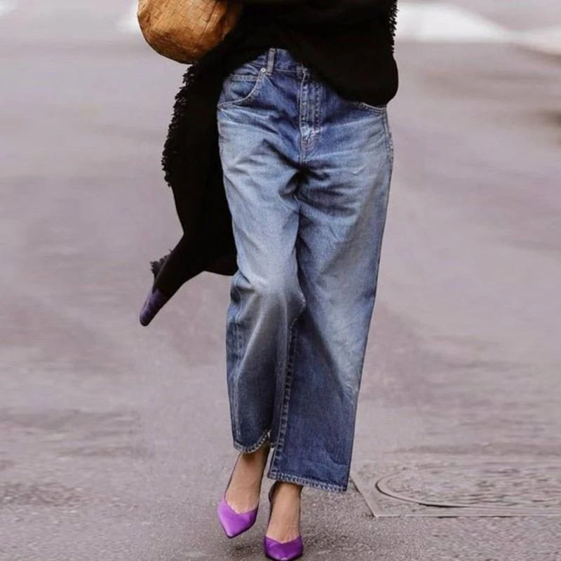 Elegante Jeans Mit Weitem Bein Für Frauen | Hohe Taille