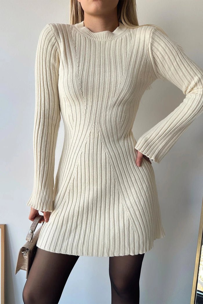 Geripptes Damen-Minikleid | Langarm