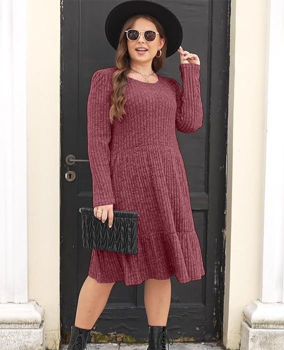 Geripptes Pulloverkleid Für Damen | Lange Ärmel