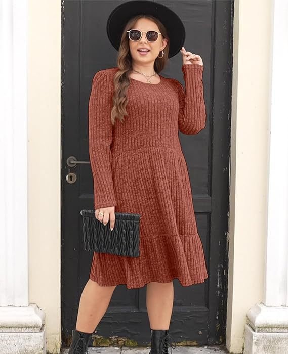 Geripptes Pulloverkleid Für Damen | Lange Ärmel