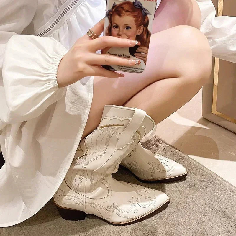 Damen-Cowboystiefel Mit Blockabsatz
