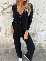 Damen Winter-Cardigan Und Hosen-Set | V-Ausschnitt