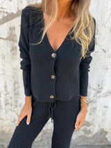 Damen Winter-Cardigan Und Hosen-Set | V-Ausschnitt