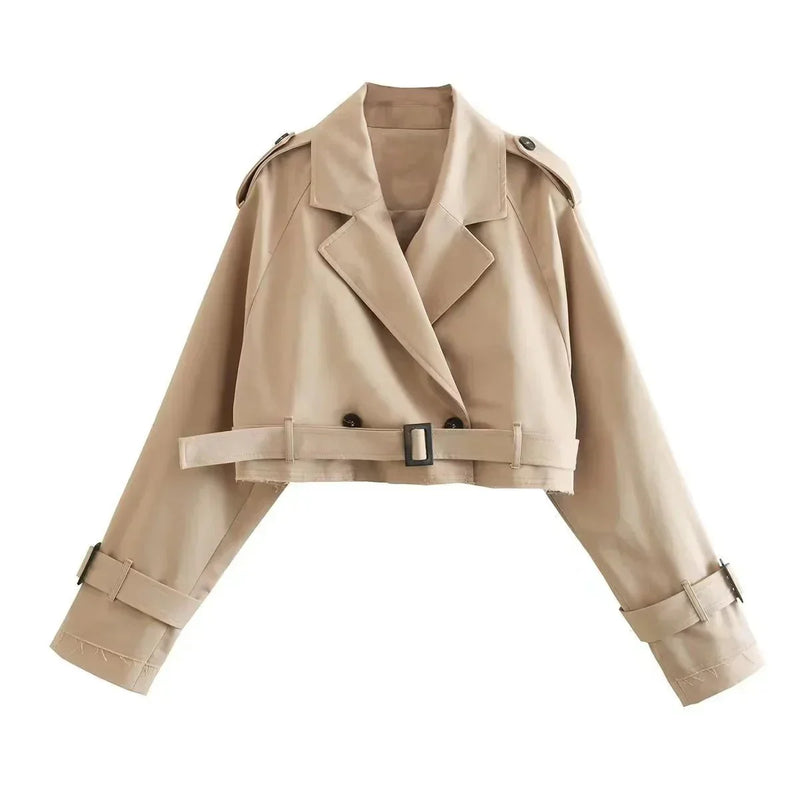Stylischer Trenchcoat Mit Schnallenmanschetten Für Damen | Kurz