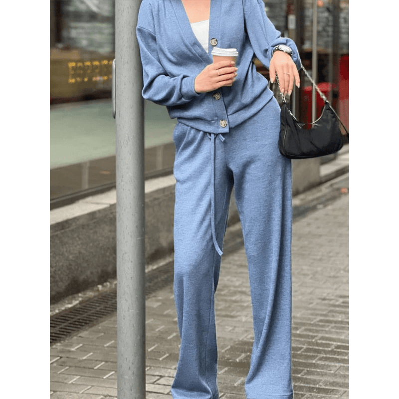 Damen Winter-Set Aus Strickjacke Und Hose | V-Ausschnitt