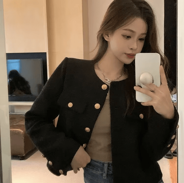 Klassischer Button-Down-Blazer Für Damen | Rundhals