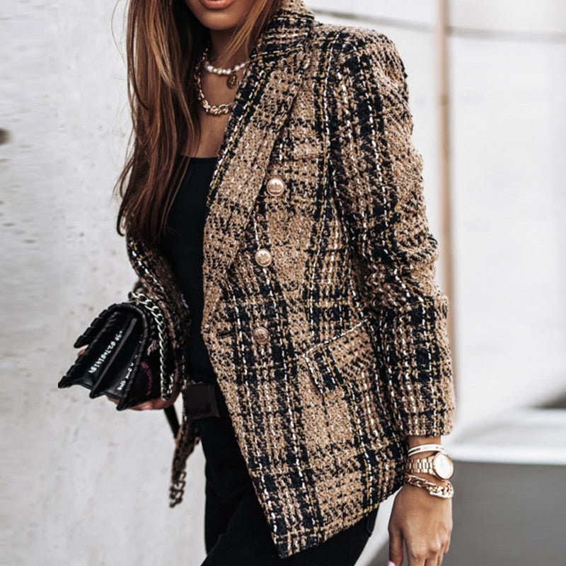 Karierter Button-Down-Blazer Für Damen | Lange Ärmel