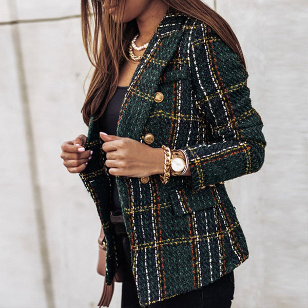 Karierter Button-Down-Blazer Für Damen | Lange Ärmel