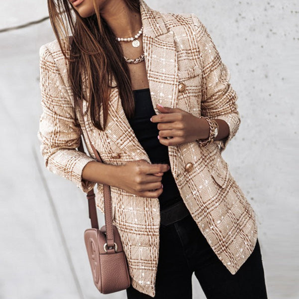 Karierter Button-Down-Blazer Für Damen | Lange Ärmel